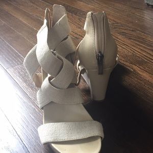 Cream strappy wedge heels